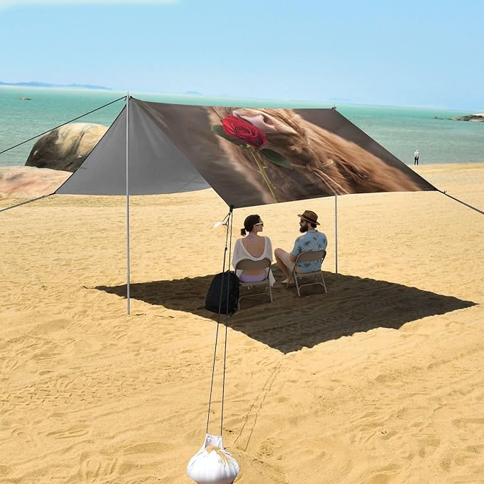 ALAZA Cute Calf Bull Beach Tent Sun Shelter UPF50+ Protection Beach Shade Canopy w/ 4 Sandbags for Outdoor Camping Fishing Backyard Fun Picnic 10x9 ft