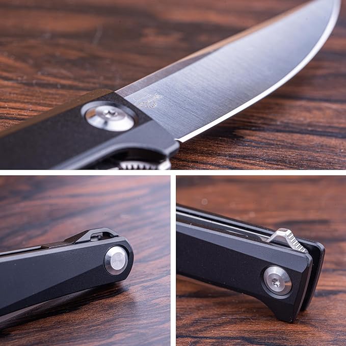 Real Steel Teres Lightweight EDC Flipper knife  3.11'' Nitro-V ‎Satin Hollow-Ground BladeAluminum HandleLiner Lock Knife Gentleman's Knife with Pocket ClipHunting Camping Hiking Fishing Knife