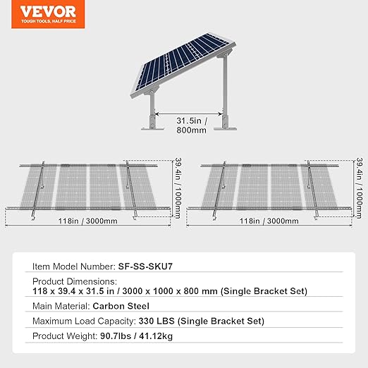 VEVOR 2-Set Solar Panel Mounting Brackets 30°-60° Adjustable Multi-Piece Brackets for 4-8pcs Panels Carbon Steel Ground Mount Stand for Farms RVs Boats Off-Grid
