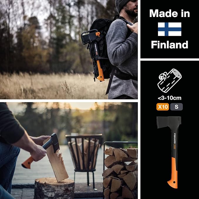 Fiskars Chopping Axe S X10 Storage and Carrying Case Included Length: 44 cm Non-Stick Coating High Steel Blade/Fibreglass Handle Black/Orange 1015619