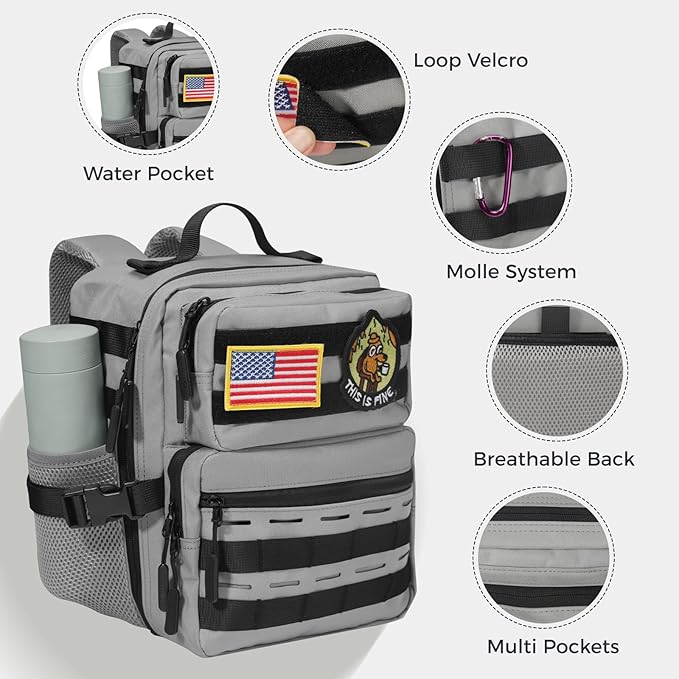9L Mini Tactical Backpack for Men WomenSmall Military Tactical Backpack for SportGymHikingTravelCamping (Gray)