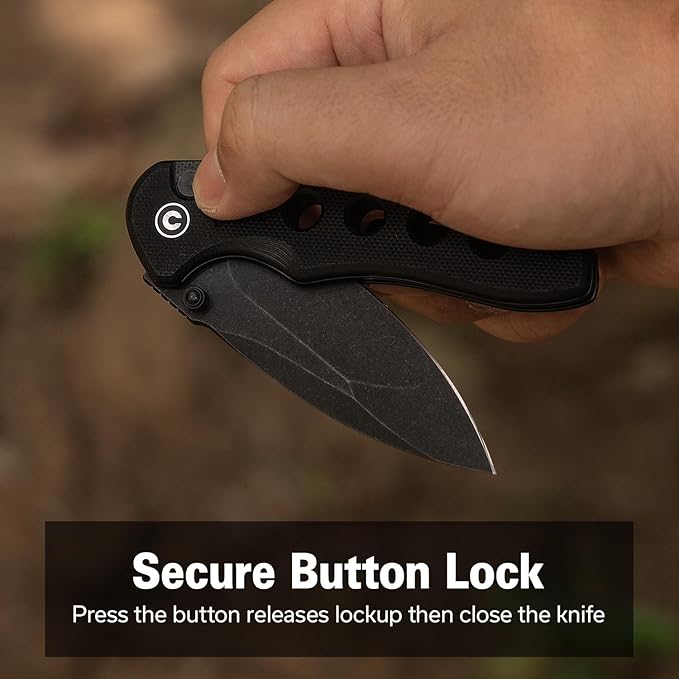 CIVIVI Triptych Folding Pocket Knife 2.97 14C28N Blade G10 Handle with Reversible Clip Button Lock Knife for EDC Camping Hiking C23085B-1 Black