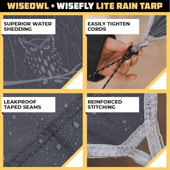 Wise Owl Outfitters Hammock Rain Fly – Waterproof Camping Tarp Cover with Tent Stakes &amp Carry Bag Ultralight Shelter for Backpacking &amp Outdoor Shade