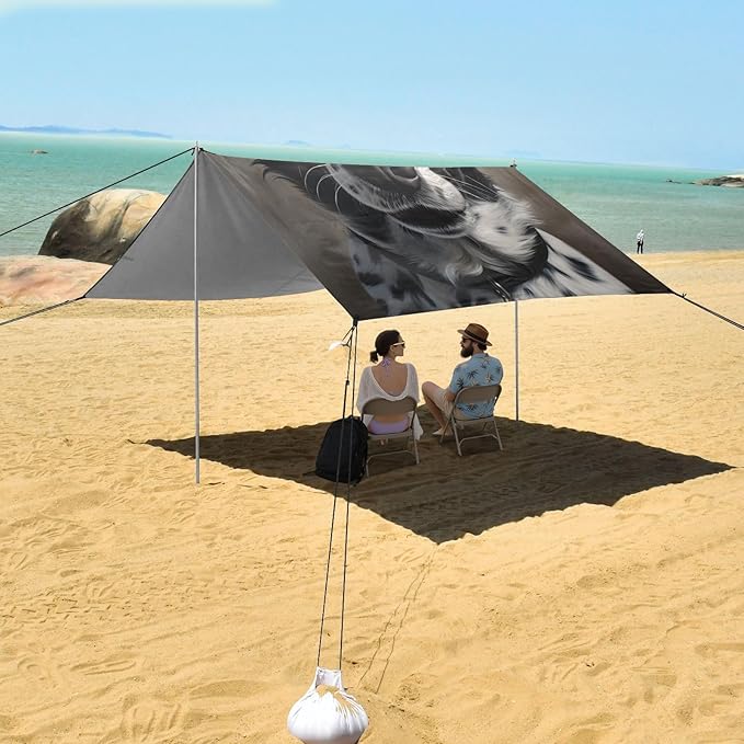ALAZA White Black Dog Beach Tent Sun Shelter Portable Canopy Sunshade for Outdoor Camping Picnics Backyard Fun 10x9 ft