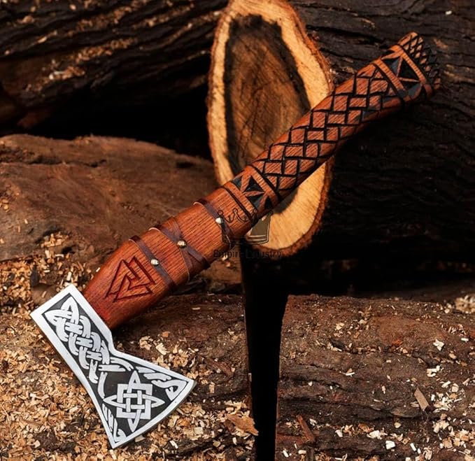 Handmade High Carbon Steel Ragnar Viking Valhalla Axe with Sheath - Viking Hatchet - Hunting Axe - Rose Wood Handle by Empire Industry
