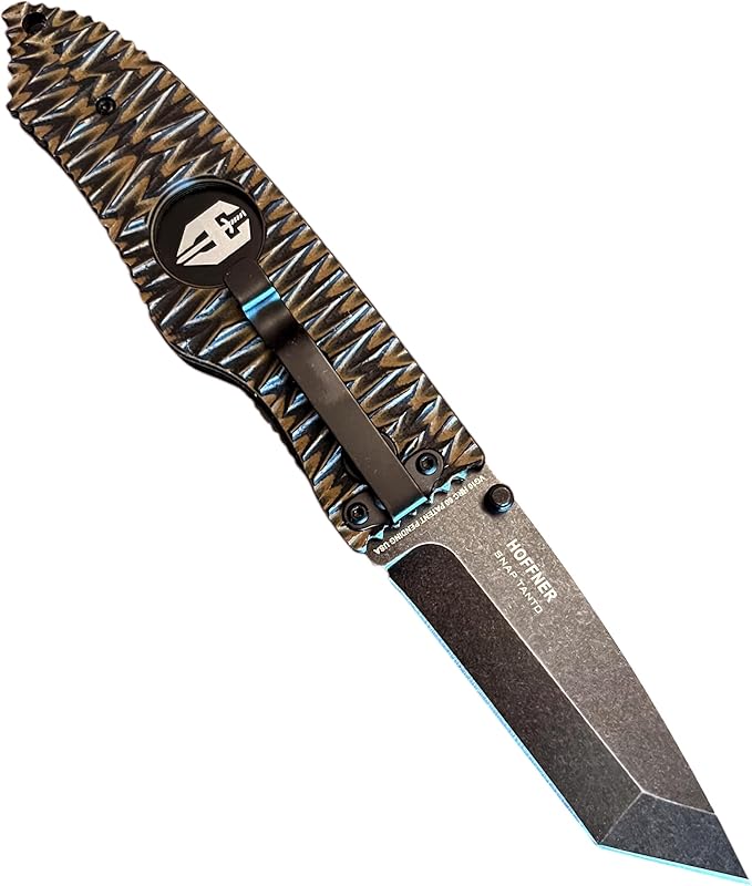 HOFFNER 3.5 EDC Folding Knife with Pocket Clip VG10 Japanese Stainless Steel Black Acid Washed Tanto Blade - (Chiseled Maduro Aggressive Texture Grip) - Camping Hiking Outdoor Survival