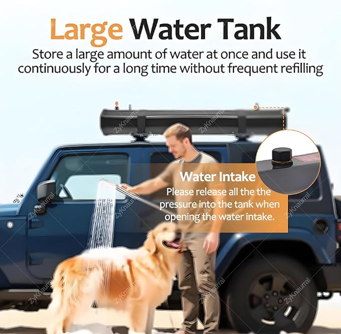 Portable Car Camping Shower Kit Roof Rack Mount Overlanding Off Terrain Pressurized Shower Water Tank 18l/20l/30l Large CapacitySelf-Pressurizedfor Camping Off-Road18L/4.76Gal