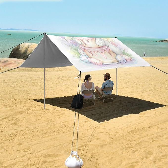 xigua Easter Bunny Beach Tent Sun Shelter with Carrying Bag - Silver Coated Oxford Fabric Beach Canopy for Beach Camping Fishing - Includes Windproof Ropes Sandbags &amp Stakes