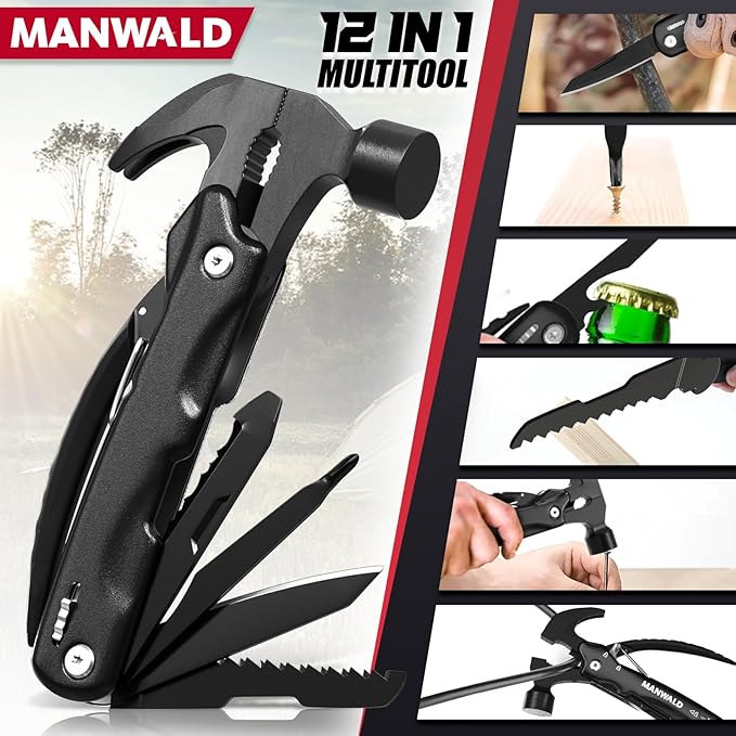 12 in 1 Multitool Hammer Gifts for Dad Camping Accessories Survival Gear Cool Gadgets Gifts for Men Husband Boyfriends Birthday Gifts for Women Him