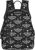 Unisex Backpack Casual Rucksack Big Capacity gothic moth skull sun moon black and white Bookbag with Padded Straps Anti Theft Rucksack for Travel Hiking Camping