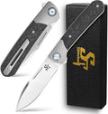 Sitivien ST995 Folding KnifeHandmade M390 Pearlescent Polishing Blade Titanium &amp Carbon Fiber Handle EDC Tool Knife for Outdoor Camping Hiking Survival(Gray)