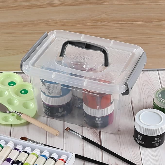 3.5 Quart Small Clear Latching Boxes with Handle Tiny Plastic Storage Bins with Lid 6 Packs