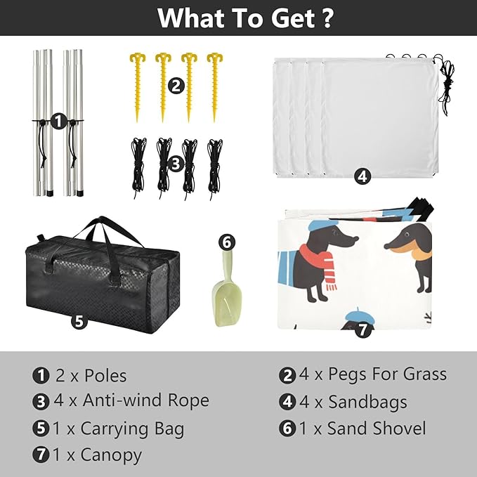 Dachshund Dogs Beach Cabana UPF50+ Waterproof Large Sun Shelter with Sandbags and Shovel for Camping Picnics Backyard &amp Fishing