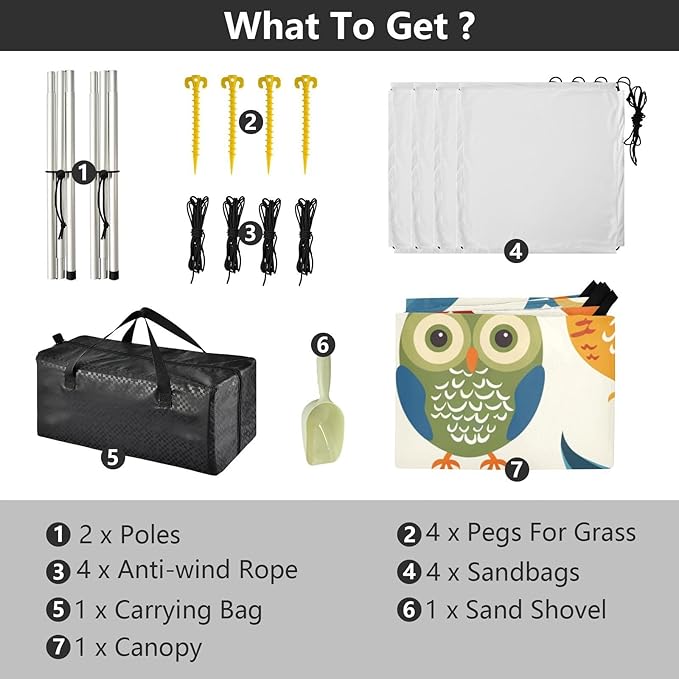 ALAZA Colorful Owl Cartoon Seamless Beach Tent Sun Shelter Portable Canopy Sunshade for Outdoor Camping Picnics Backyard Fun 10x9 ft