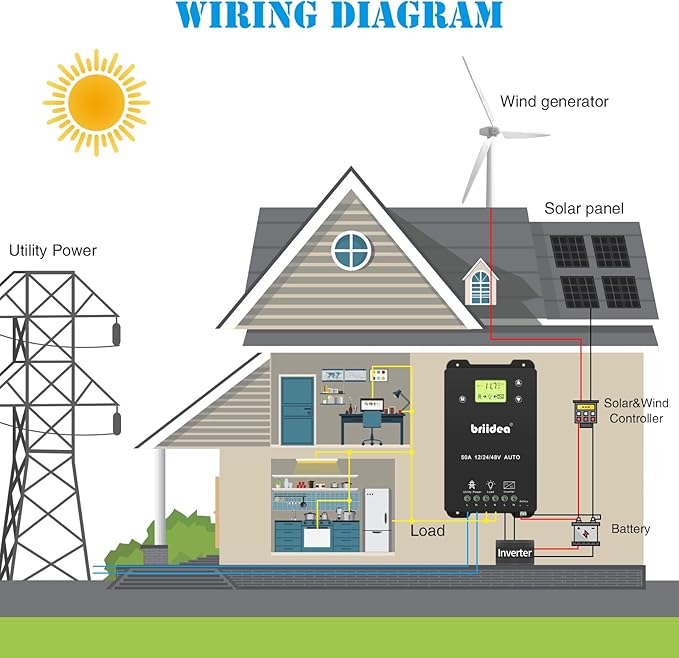 briidea Automatic Transfer Switch 50A 5500 Watt ATS Dual Power Controller for Off Grid Solar Wind Systems DC 12V 24V 48V AC 110V 220V Black