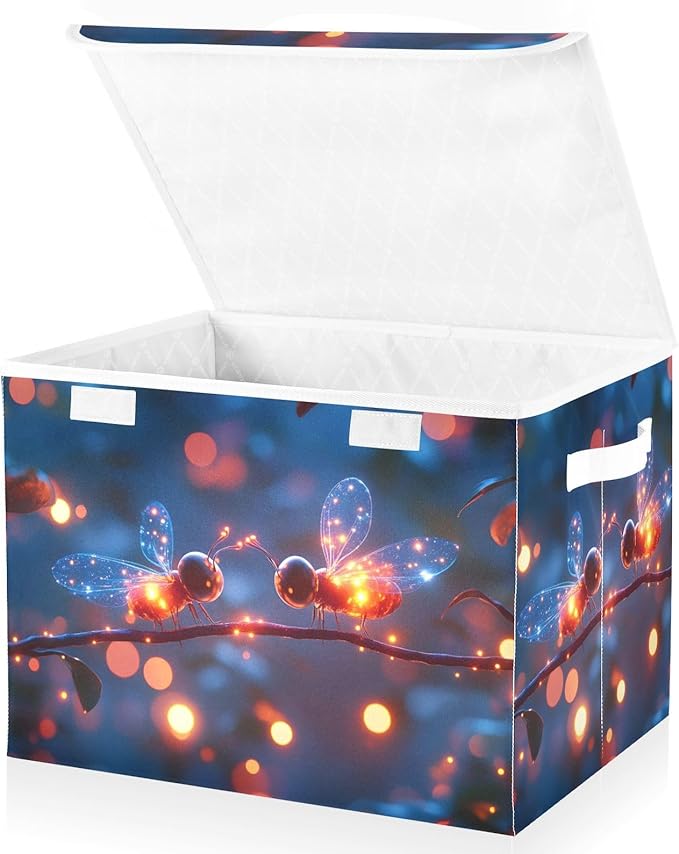 AIXIWAWA Lidded Storage Cube (Shining Forest Animal) Fabric Foldable Closet Bins with Flip Lid and Handles Organizer Basket Container 16.5 x 12.6 x 11.8 IN