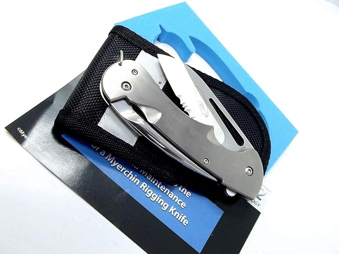 Myerchin Professional Generation 2 Titanium Captain Rigging Knife Tf300P Marlinspike Belt Pocket Sheath With BONUS Leather Lanyard Strap