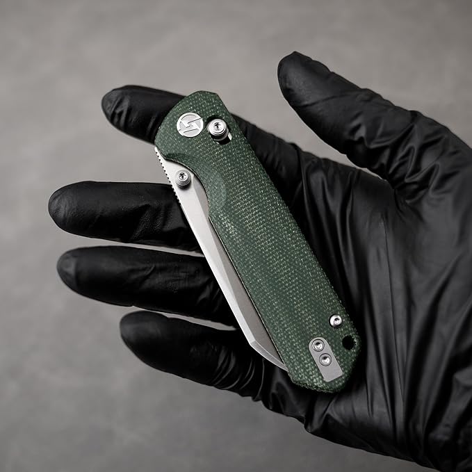 OLITANS G062 Folding Knife for EDC 14C28N Steel Blade Pocket knife Crossbar Lock Knife for Outdoor Survival Hunting and Camping 3.28oz（Micarta Green+Satin）