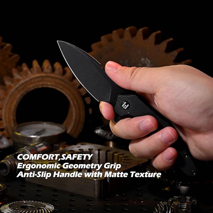 Hightron Pocket Knife a ture ergonomic folding knife Liner Lock with 2.85 Smokywashed D2 Blade and Black G10 Handle