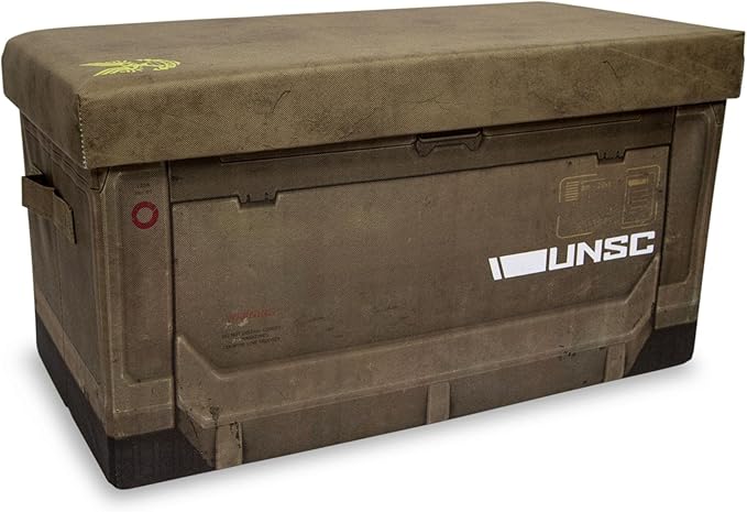 Ukonic HALO Ammo Crate Collapsible Storage Bin Chest with Lid | Fabric Basket Container with Handles Cubby Cube Closet Organizer | Video Game Gifts And Collectibles | 24 x 12 Inches