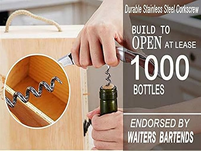 Professional Waiter Corkscrew Wine Key for Bartenders Set of 3With Long Rosewood Handle Stainless Steel Handle Wine Opener for Bar Restaurant Waiters Sommelier Bartend (Rose Wood 3 Packs)