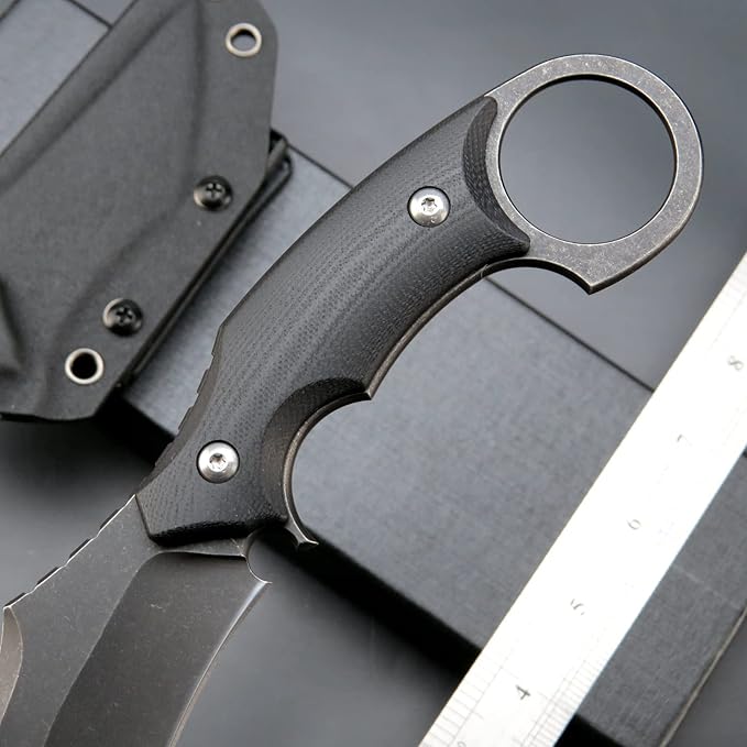 C1117 Fixed Blade KnifeD2 Steel Blade +G10 Handle Outdoor EDC Survival Claw Knife with Kydex Sheaths(Black) …