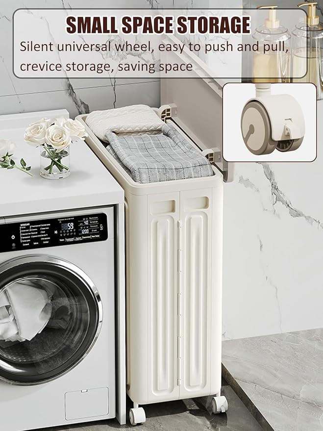 Folding Large Storage Box With Flip Lid And Wheels Home Closet Organiser Plastic Storage Bin Clothes Blanket Storage Cabinet 80/120L ﻿(58x39x68cm)