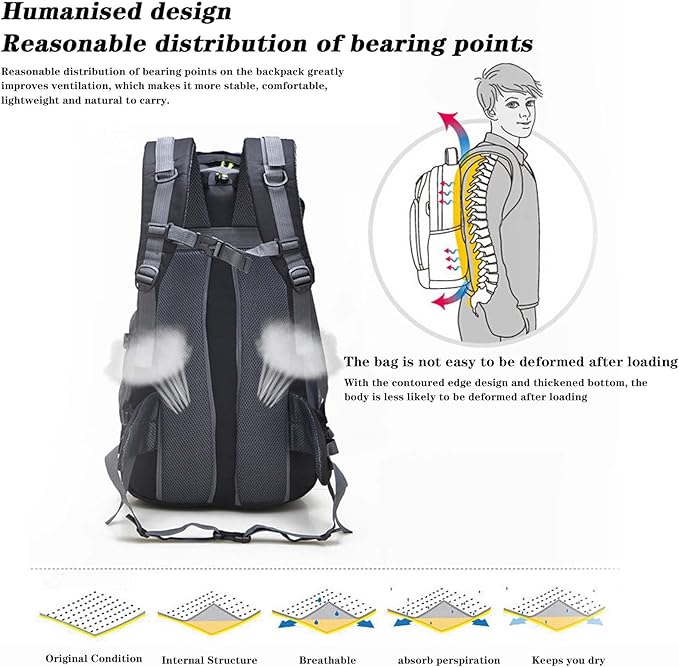 Outdoor multifunctional backpack 50 litre scientific mountaineering bag with reduced load suitable for hiking (Red)