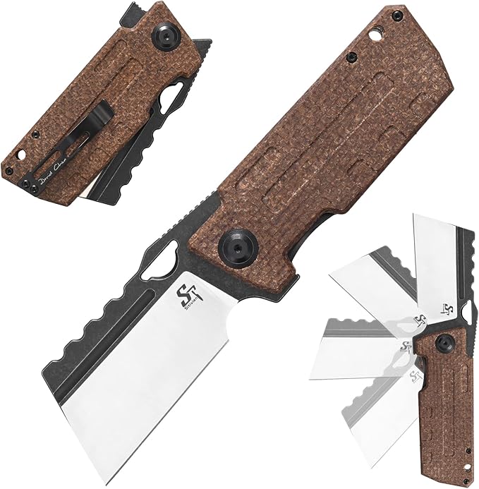 Sitivien ST155 Folding KnifeSandvik 14C28N Steel BladeMicarta Handle EDC Tool Knife Pocket Knife for FishingCampingHiking(Brown) …