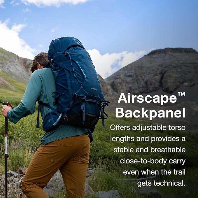 Osprey Kestrel 48L Men's Backpacking Backpack - Hiking &amp Camping Bag with Waterproof Raincover Moss Green Large/X-Large