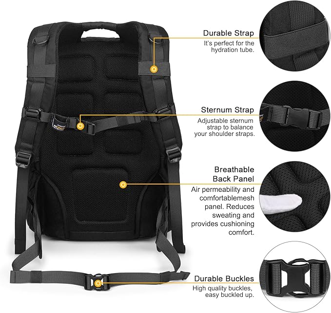 Mardingtop Military Tactical Backpack for Men 40L Molle Rucksack EDC Daypack for HikingTravelCamping Hunting(With 10Pcs Patches and 3Pcs Buckles)