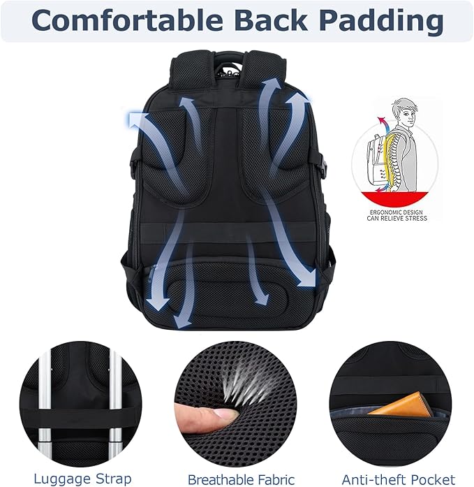 VANKEAN 17.3'' Travel Laptop Backpack TSA Friendly Water Resistant Anti Theft Extra Large College Backpacks with RFID Pockets USB Port for Men Women Business Work Bag Black