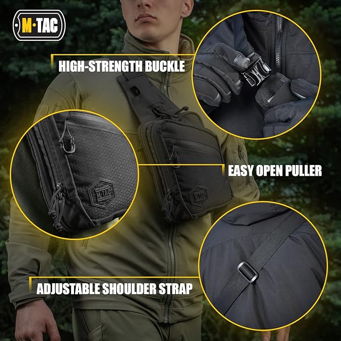 M-Tac Tactical Carry Combo Shoulder Chest Pack for Concealed Handgun (Black) + Elite Sling Bag Hexagon - EDC Tactical Crossbody Concealed Carry CCW Chest Pack (Black HEX)