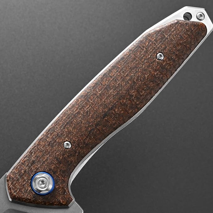 Eafengrow EF972 Folding Knife D2 Steel Blade Micarta Handle Pocket Knife Folder for Outdoor Camping Hiking Working EDC Tool Knife(Brown)