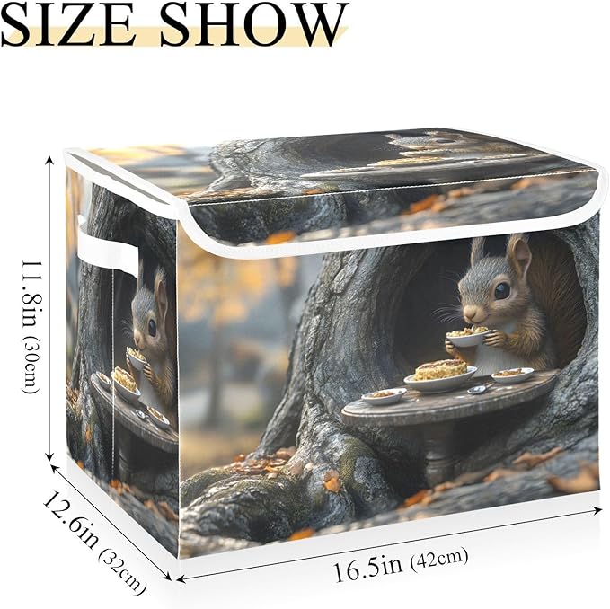 AIXIWAWA Lidded Storage Cube (Cute Animal Tree) Fabric Foldable Closet Bins with Flip Lid and Handles Organizer Basket Container 16.5 x 12.6 x 11.8 IN