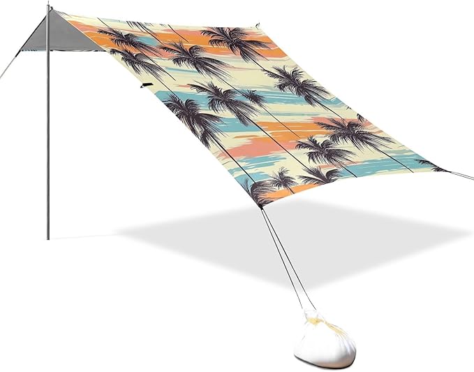ALAZA Tropical Palm Tree Beach Tent Sun Shelter UPF50+ Protection Beach Shade Canopy w/ 4 Sandbags for Outdoor Camping Fishing Backyard Fun Picnic 10x9 ft
