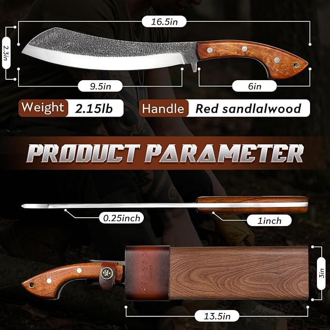 Golden Bird Parang Machete Knife - 9.5 Inch Heavy Duty Machete for Cutting TreesBushcraftSurvivalOutdoor Hunting and Camping - Full Tang with Wooden Sheath - Yard Work Tool for Men