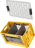 SIDIO Full-Size Collapsible Crate - Heavy Duty Stackable Storage Bin with Lid &amp 2 Short-Ways Dividers Durable Plastic Organizer for Home Office Garage &amp Outdoor Use (Sol)