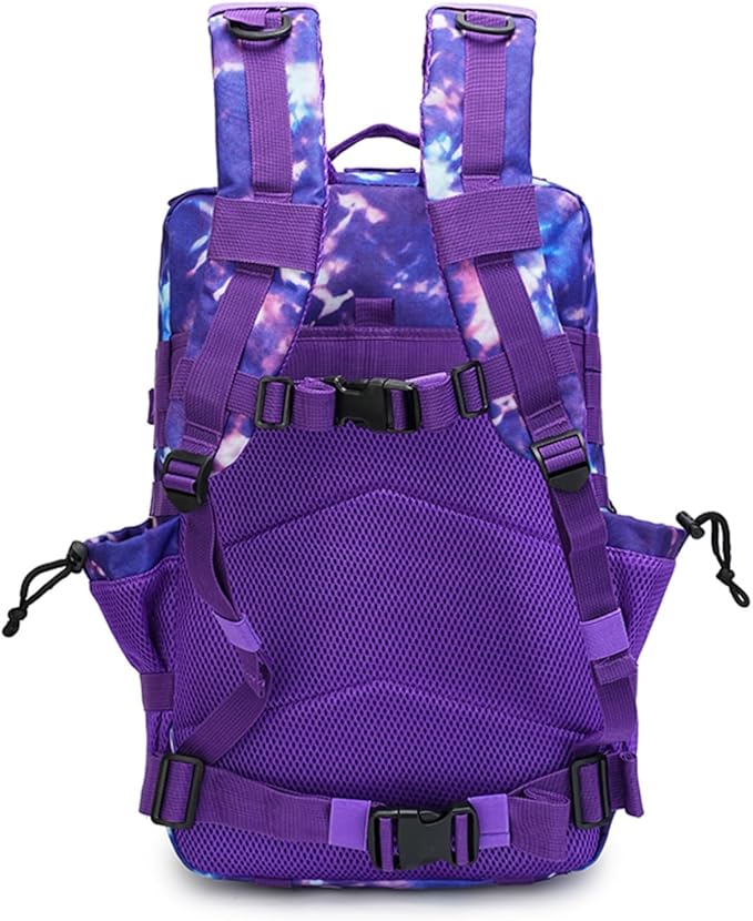 45L Military Tactical Backpack for Men &amp Women Bug Out Bag Assault pack Molle Daypack Hiking Trekking Rucksack (2.0 side pockets (purple tie-dye)
