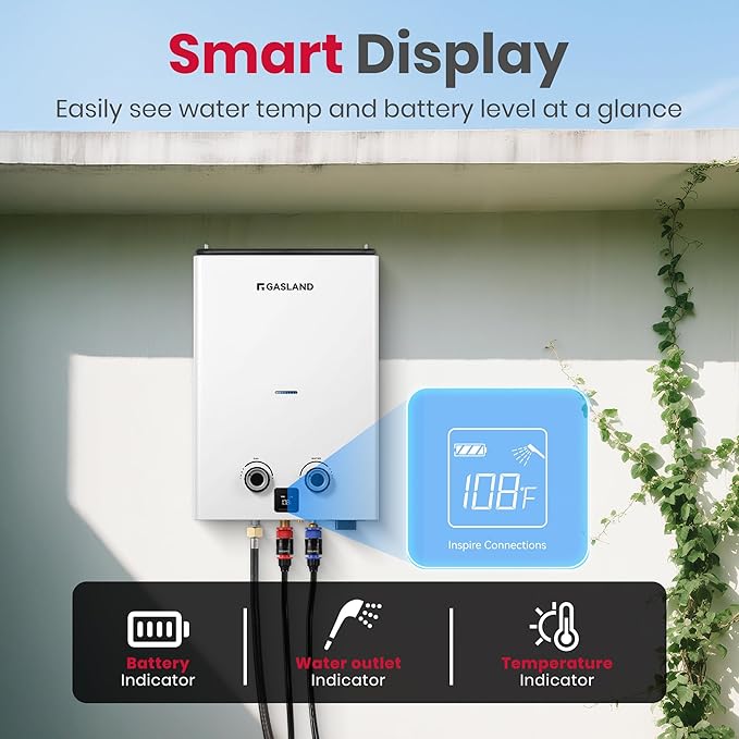 GASLAND Goshower G10 2.64GPM Outdoor Propane Tankless Water Heater Ultra Slim PortableCamping Propane Shower for Off Grid 68000 BTU