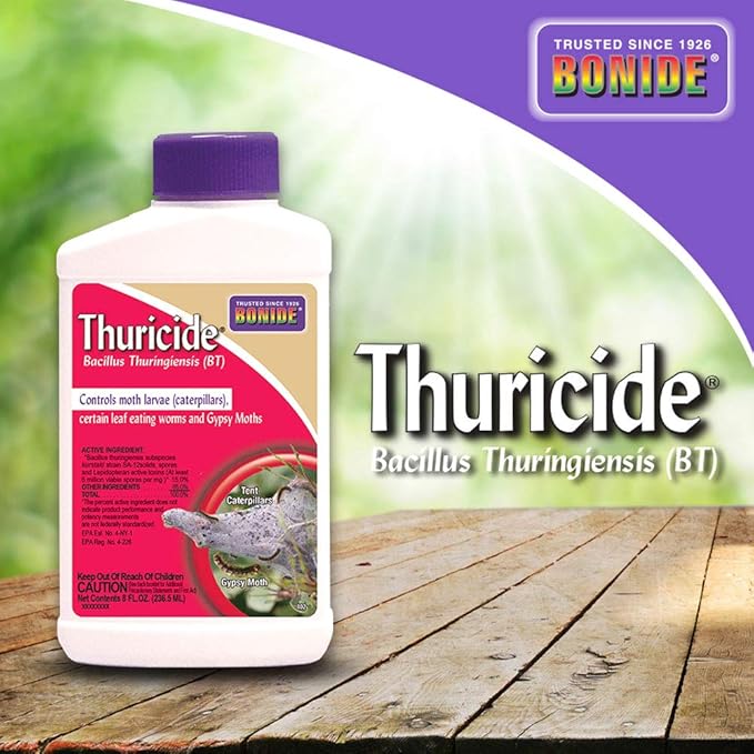 Bonide Thuricide BT Concentrate 8 oz Ready-to-Mix Solution for Caterpillar Moth and Worm Control in Lawn and Garden