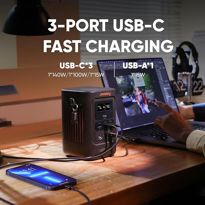 Jackery Explorer 240D Power Bank 256Wh LiFePO4 Battery Portable Power Station Charging Cable Included with 100W Soalr Panel