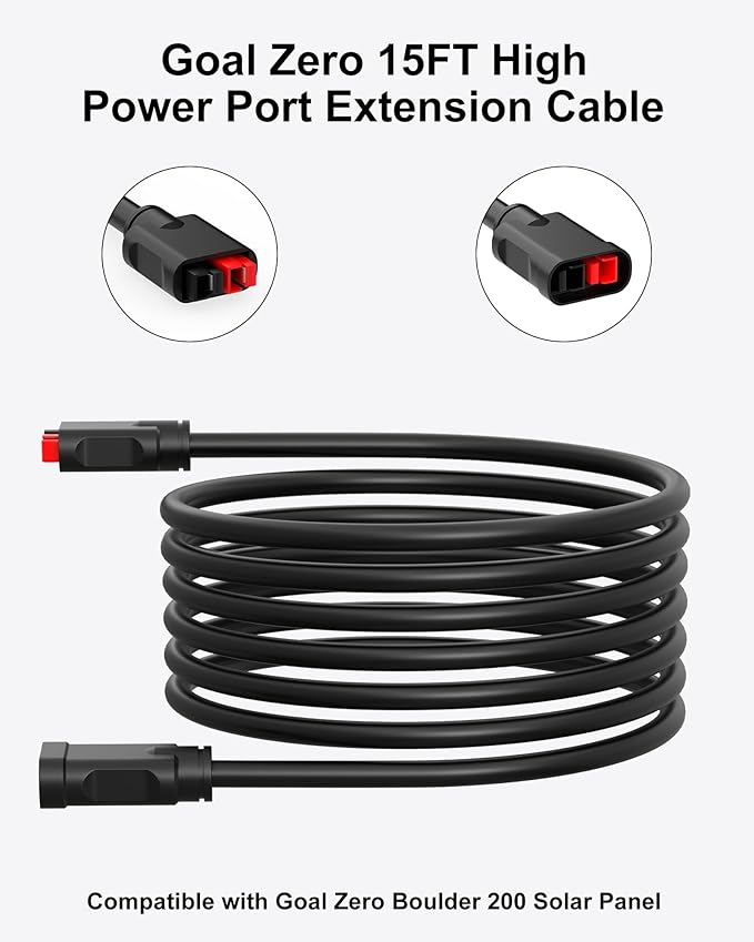 vhbw 15FT High Power Port Extension Cable Compatible with Goal Zero Nomad 200 Boulder 200 Briefcase Ranger 300 Briefcase HPP Solar Extension Cord Compatible with Goal Zero Yeti Power Stations