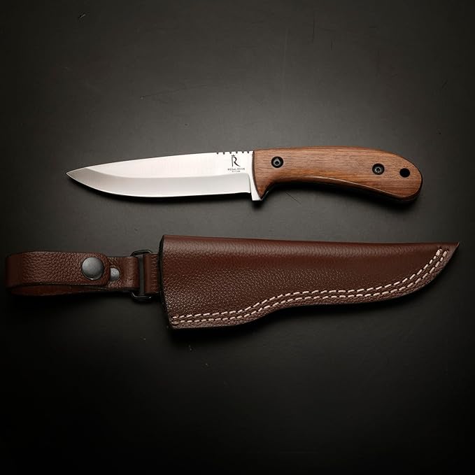 Bushcraft Knife - 9-Inch Scandi EDC Knife S30V Steel And Walnut Wood Handle Full Tang Fixed Blade with Premium Leather Sheath - For Camping Hunting Survival and Outdoor Use - Gifts For Men