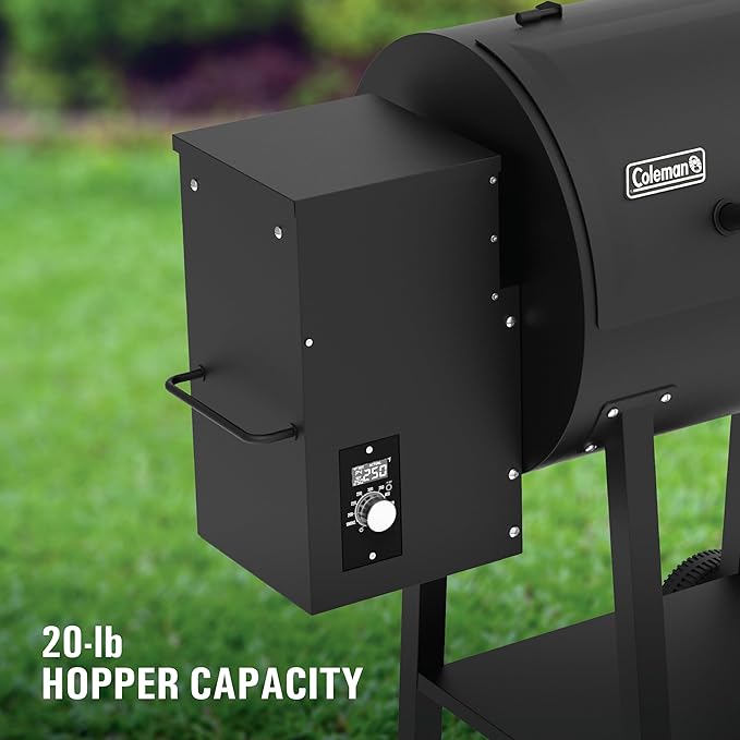 Coleman Cookout 700 Pellet Grill with 690-Sq. In. Total Cooking Surface 2-Wheel Cart and Shelf Storage in Black Durable Pellet Smoker Grill for Grilling Roasting Baking Roasting and Smoking