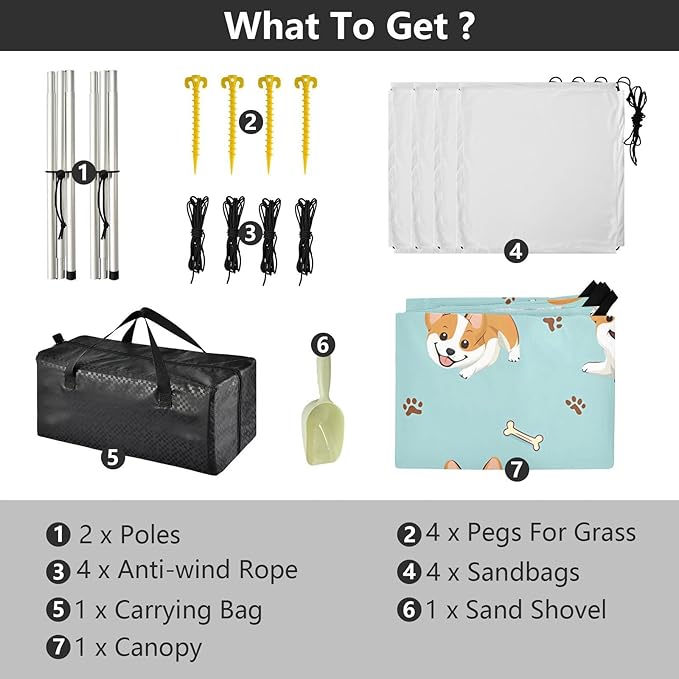 ALAZA Corgi Bone Pattern Beach Tent Sun Shelter Portable Canopy Sunshade for Outdoor Camping Picnics Backyard Fun 10x9 ft
