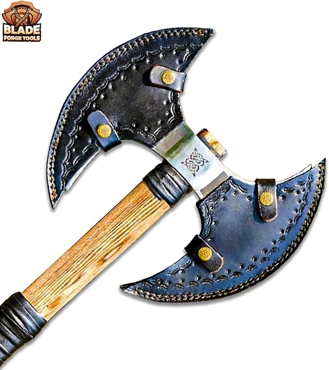 Handmade Carbon Steel Axe Medieval Warrior Double Headed Battle Axe | Viking Axe | Birthday Gift Brown