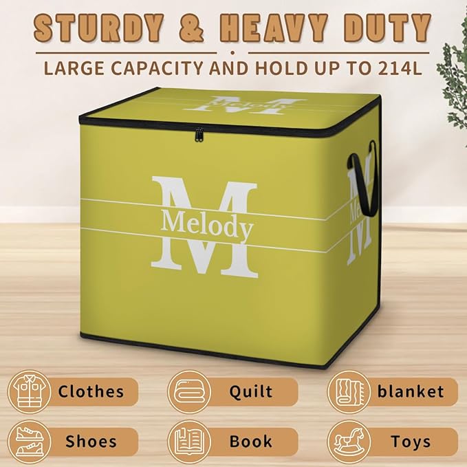 Custom Storage Baskets Cubes for Home with Name Initial Letter Large Foldable Organizer Collapsible Storage Bins for Home Blanket Comforters Clothes Closet Nursery Lemon Yellow