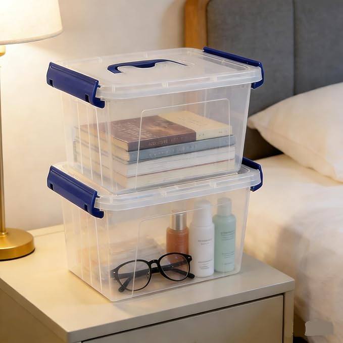 3 Quarts Plastic Storage Container Bin with Latching Lid Small Storage Bin Tote Stackable and Nestable Organizing Box Pack of 6 T