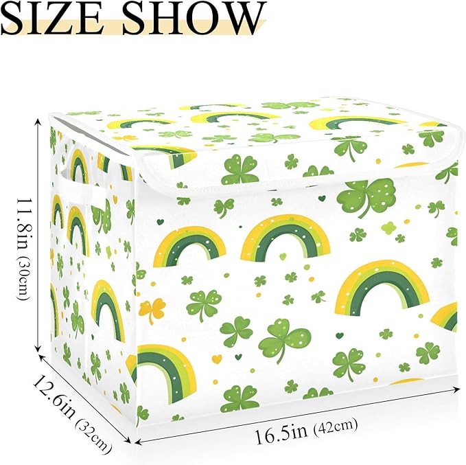 Rainbow and Clover Fabric Storage Bins with Lids and HandleFoldable Storage Bins with LidsCloset Organizers for Clothes Storage Room Organization Office Storage Chest Organizer